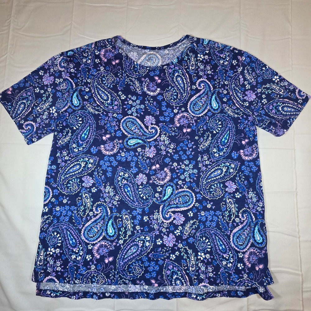 Woman Within Blue Paisley Floral Short Sleeve T-Shirt Plus Size 1X 22/24